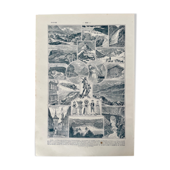 Lithographie carte sur la Suisse de 1922