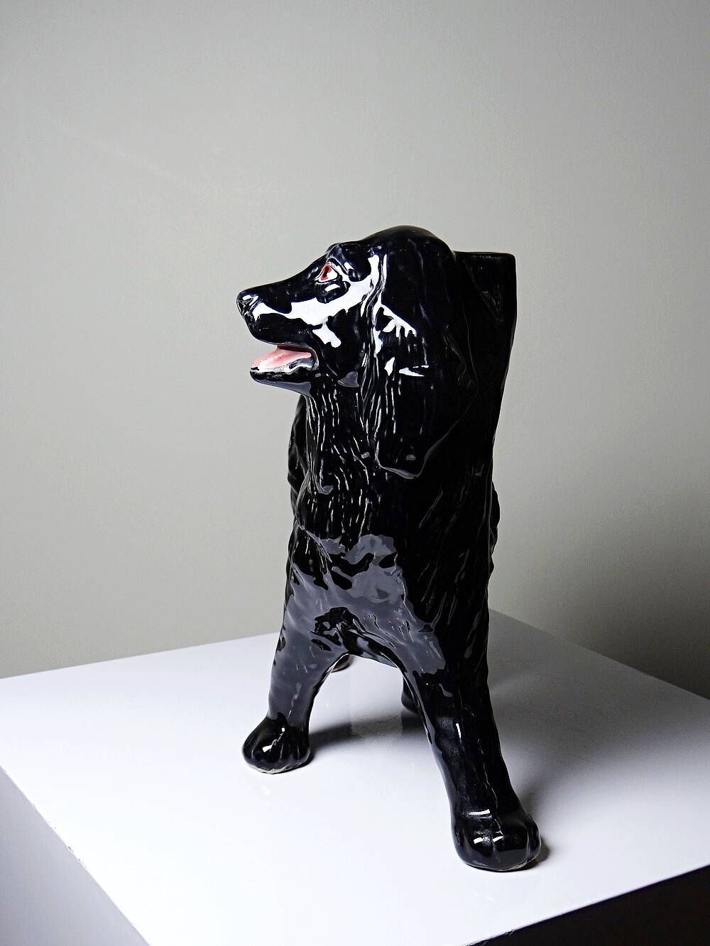Vintage rum carafe Newfoundland Screech, Newfoundland dog in majolica.