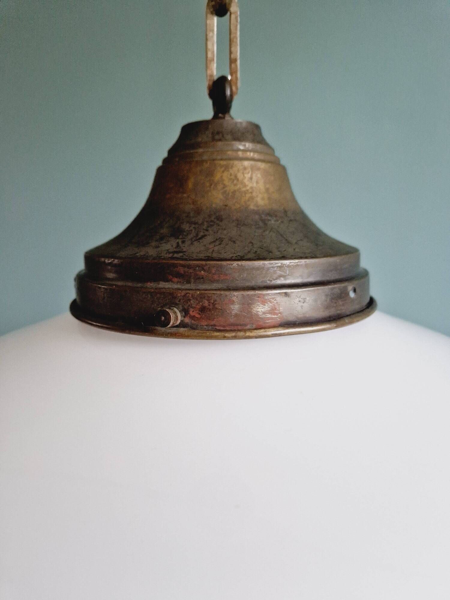 Large Art Deco pendant light in conical white opaline, 1920s-30s