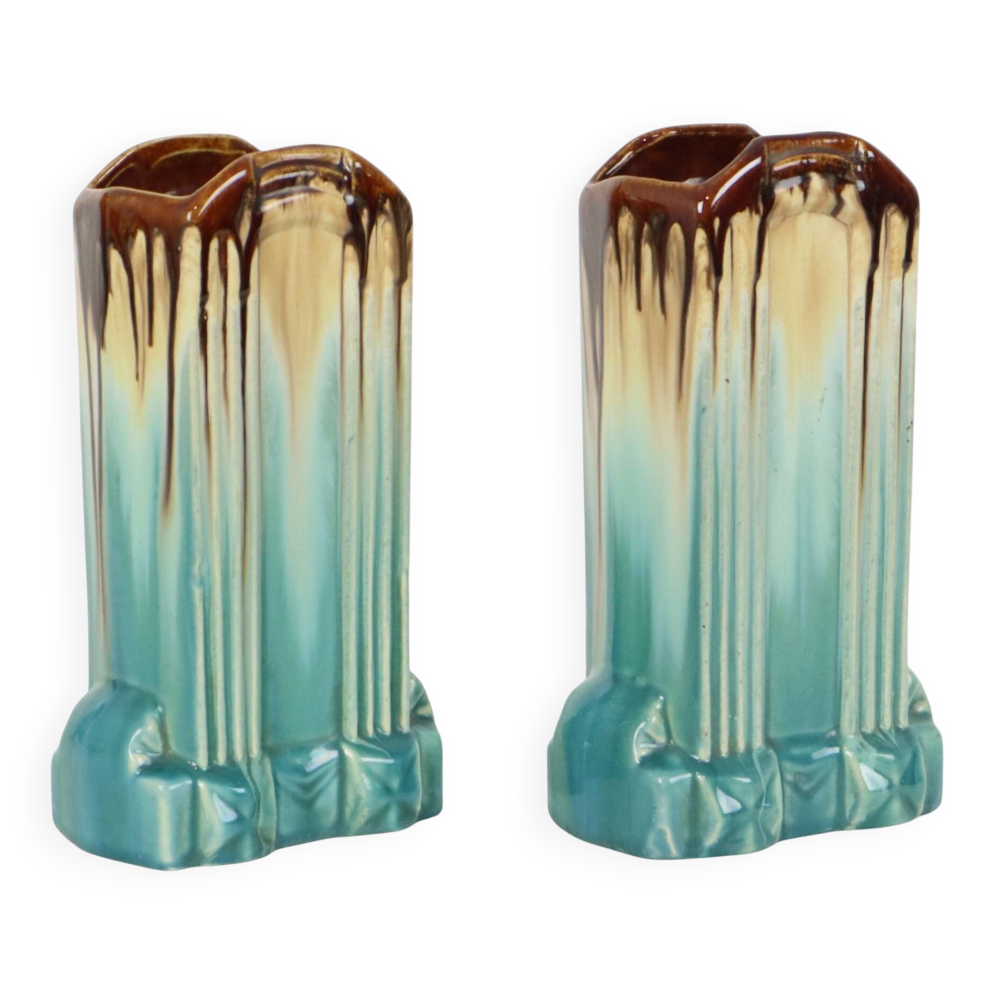Belgian Art Deco Turquoise Earthenware Vases, Thulin, 22 cm