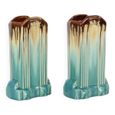 Belgian Art Deco Turquoise Earthenware Vases, Thulin, 22 cm