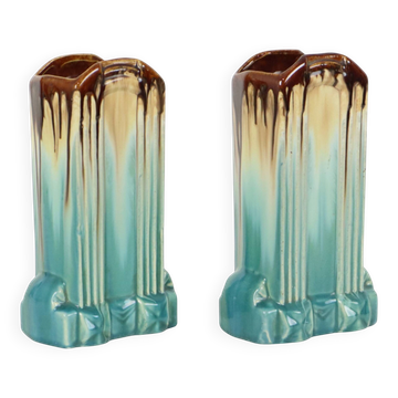 Belgian Art Deco Turquoise Earthenware Vases, Thulin, 22 cm