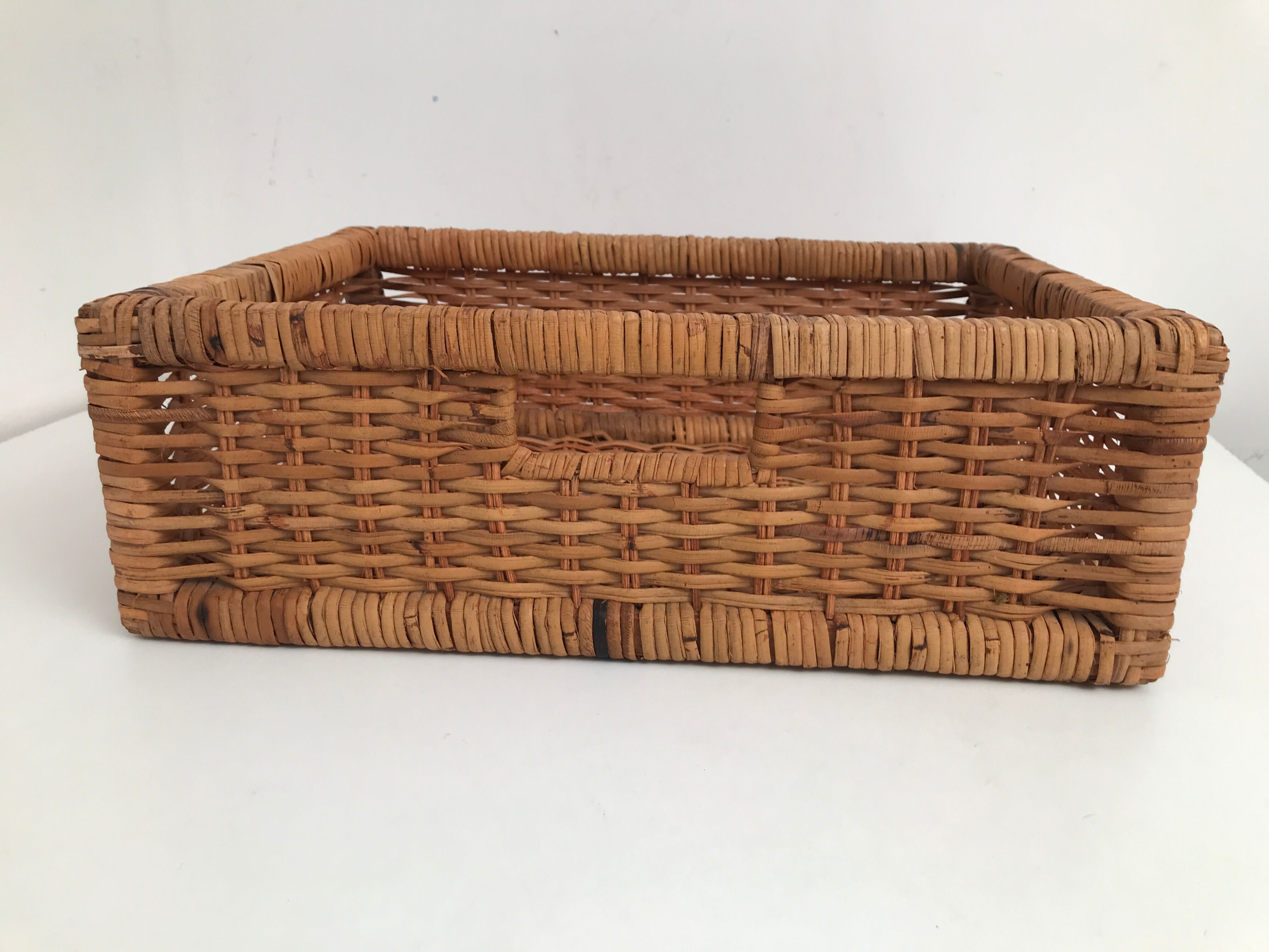 Rattan wicker storage cabinet with 3 vintage drawers