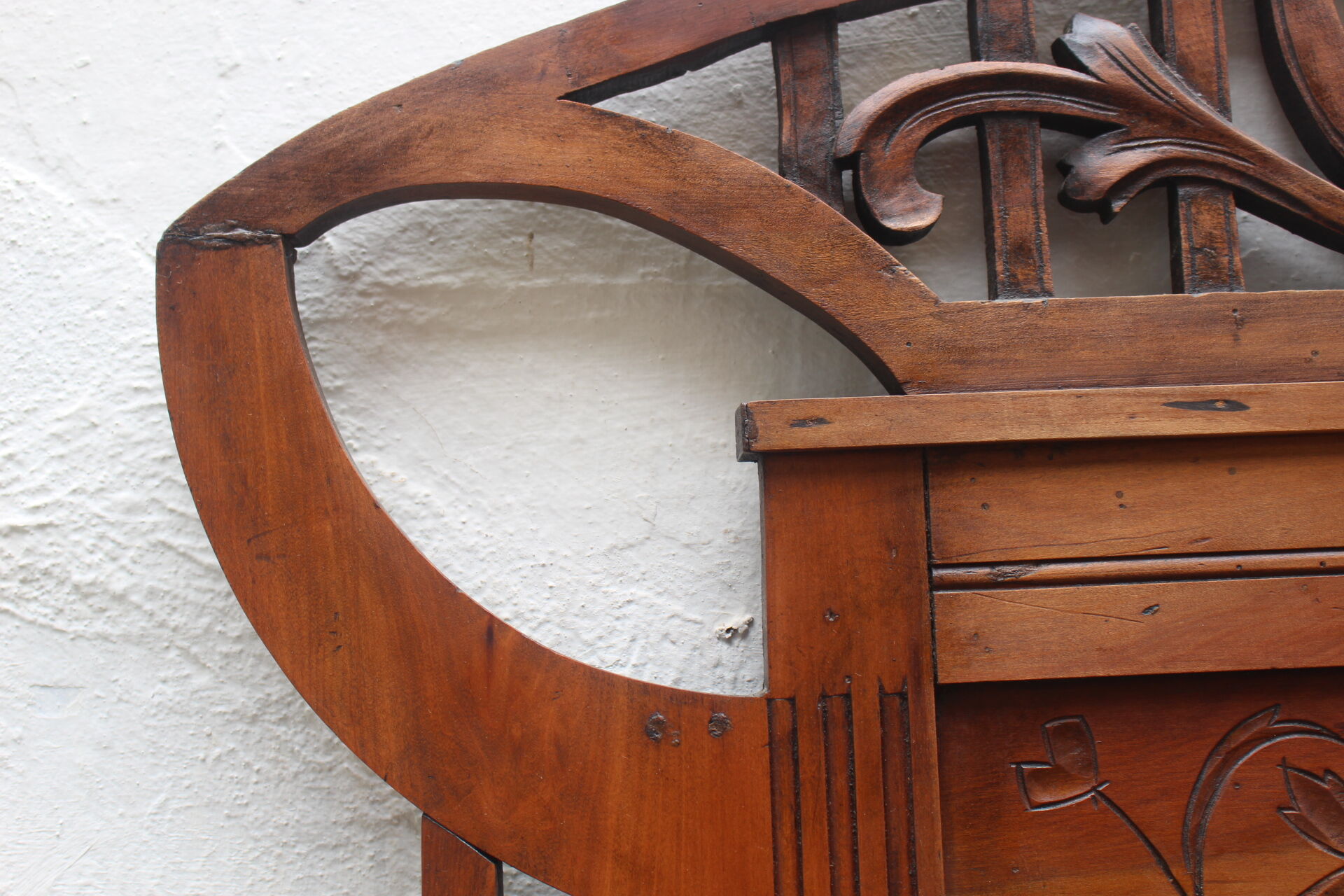 Art nouveau entrance cherry tree wood coat rack with mirror 1890s