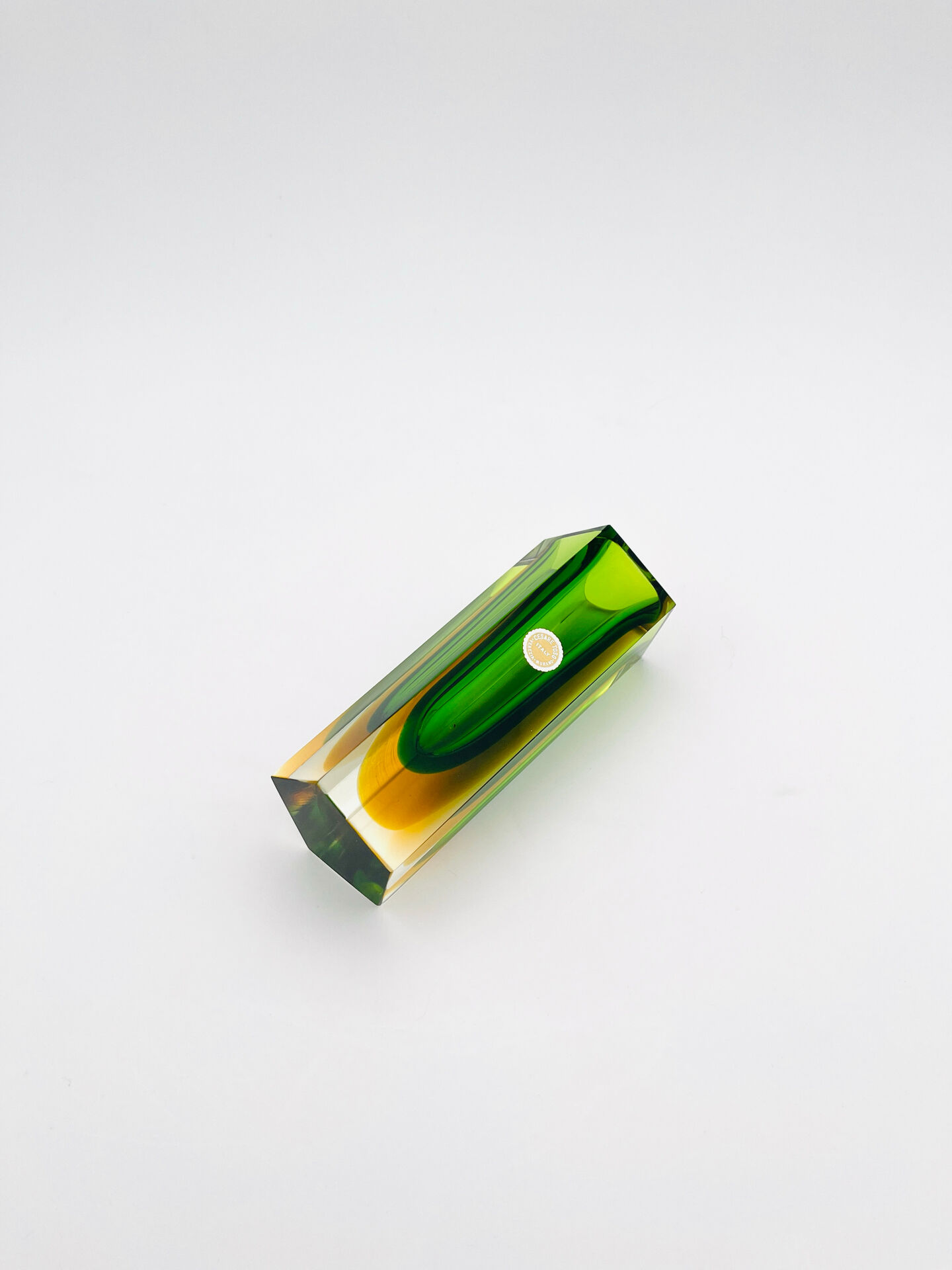 Vase Cesare Toso - Murano - Sommerso - Pentagonal vert et ambre