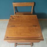 School desk circa 1950, bench, desk.