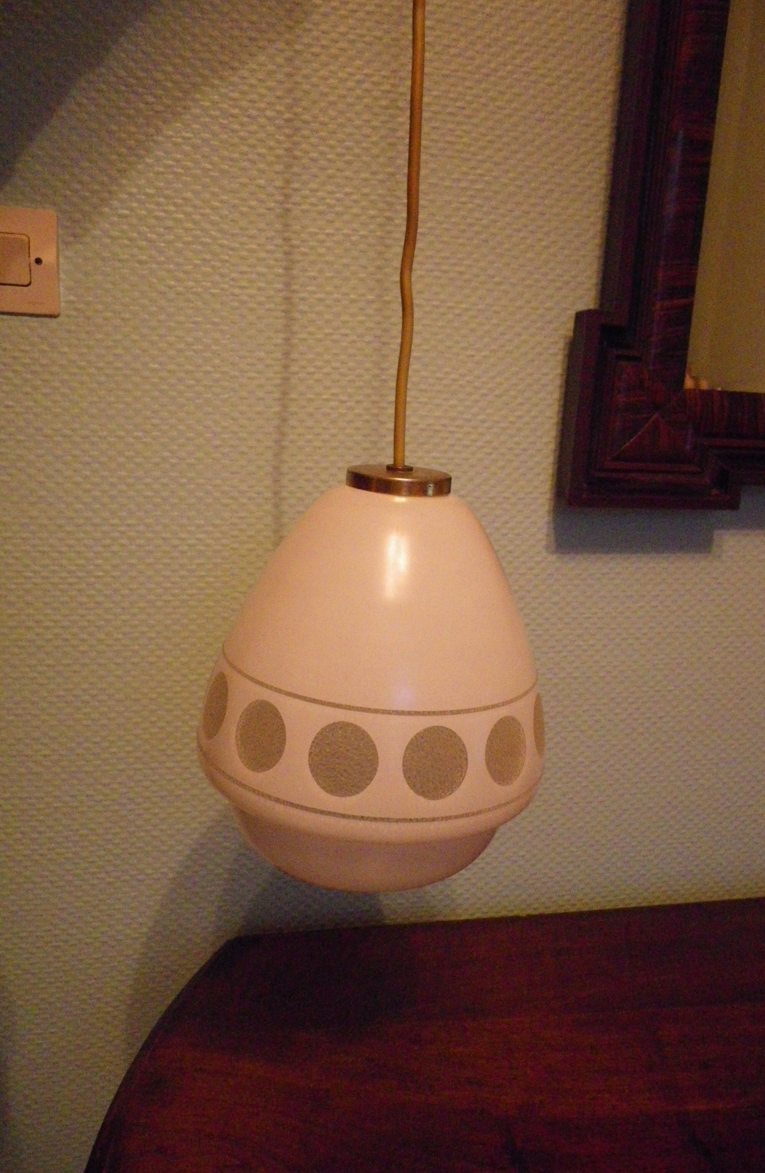 Space age style pendant lamp in opaque glass and granite