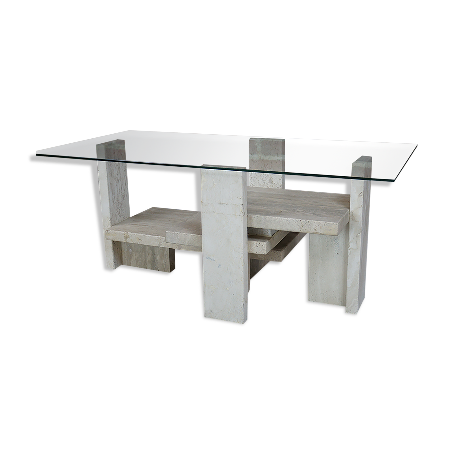 Table basse en travertin et verre design Willy Ballez