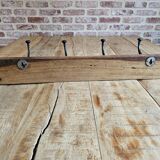 Solid teak coat hook with 4 double cast iron hooks