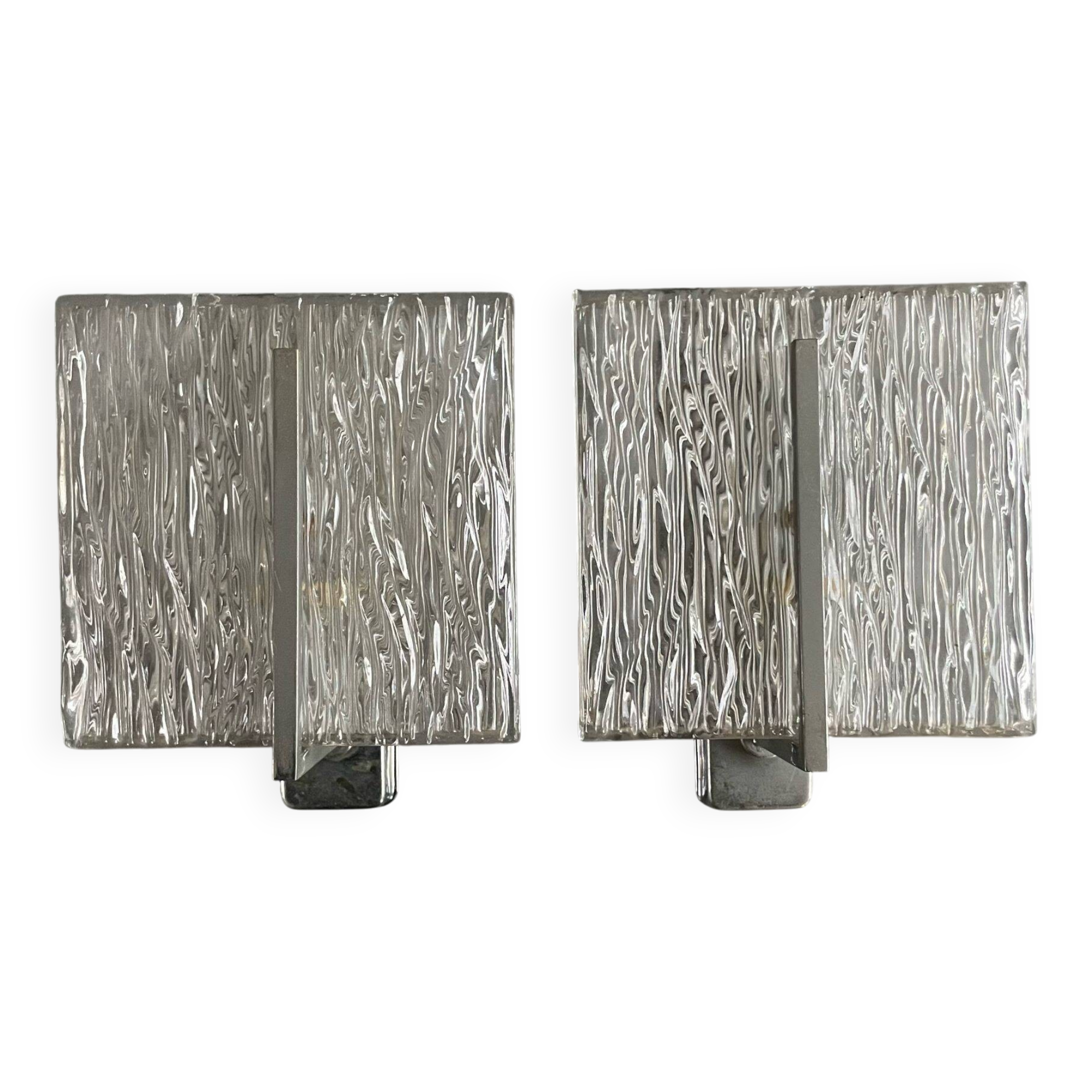 Set of vintage wall lights, ‘ice’ glass and metal, 1970s
