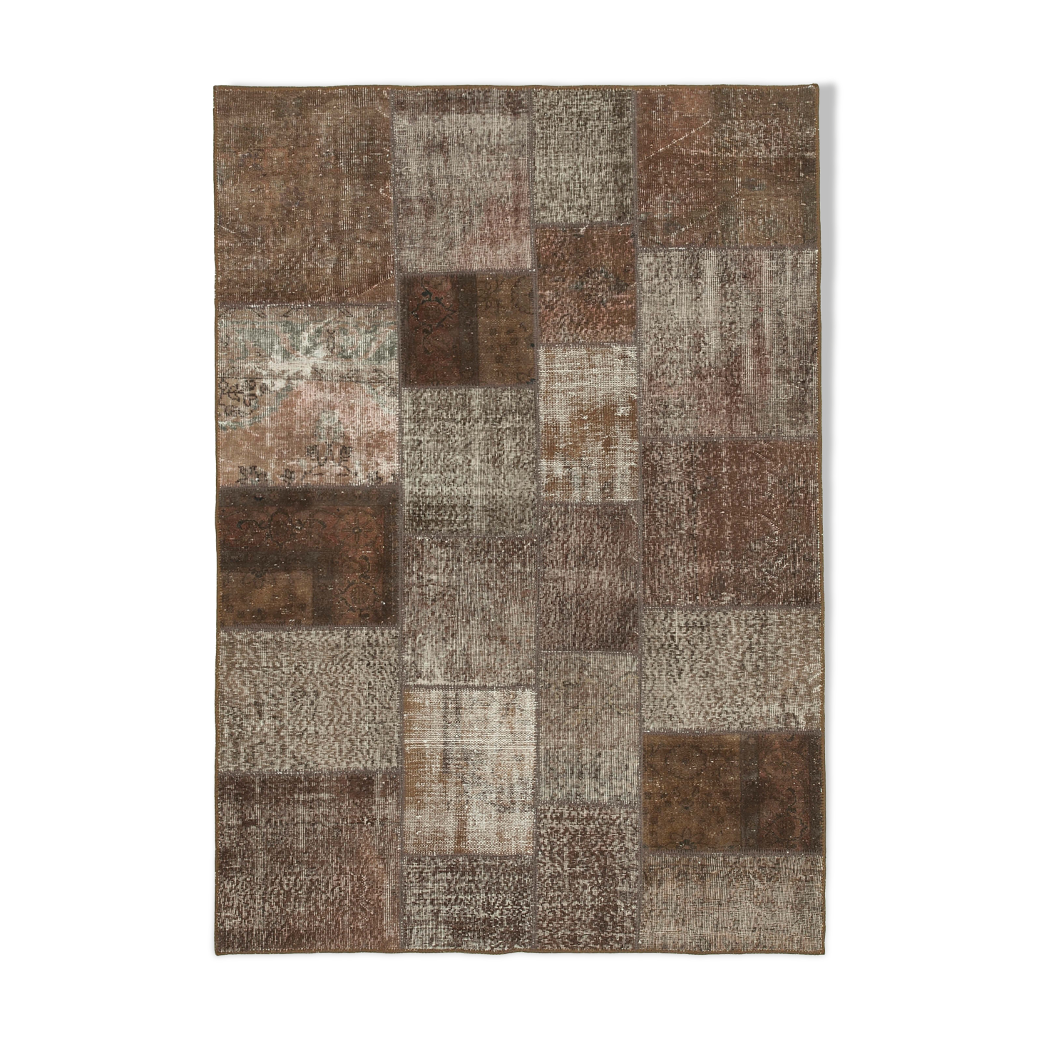 Handwoven Turkish Contemporary 170 cm x 243 cm Brown Patchwork Carpet