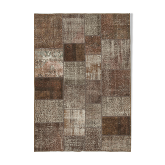 Tapis turc contemporain tissé à la main 170 cm x 243 cm tapis marron patchwork