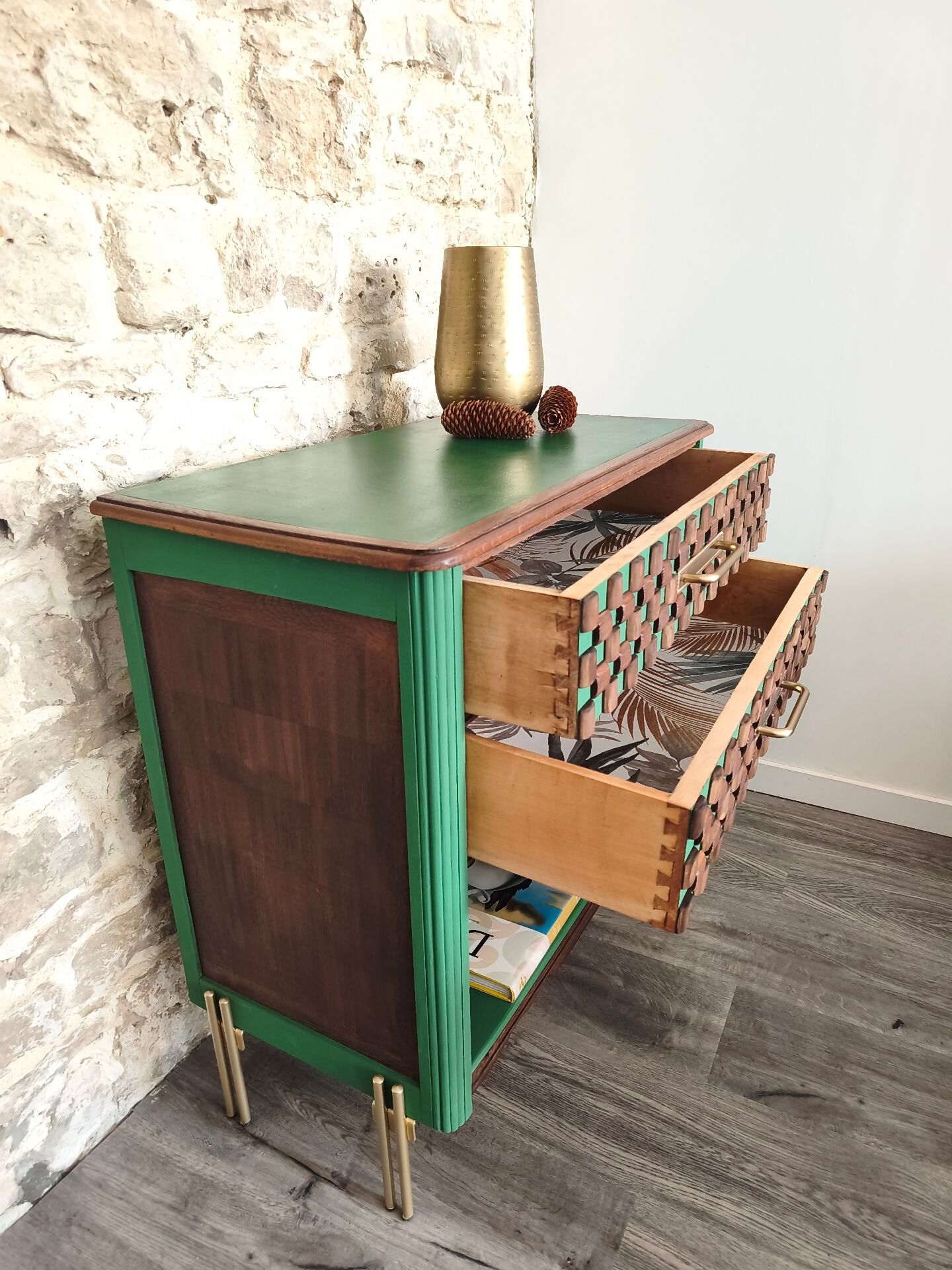 Vintage solid wood chest of drawers - unique handcrafted creation.