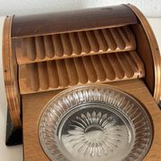 Vintage 1960 cigarette holder ashtray dispenser wood metal - 19 x 15 cm