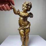 Small cherub, putto in old gilded bronze, 19th century decorative element