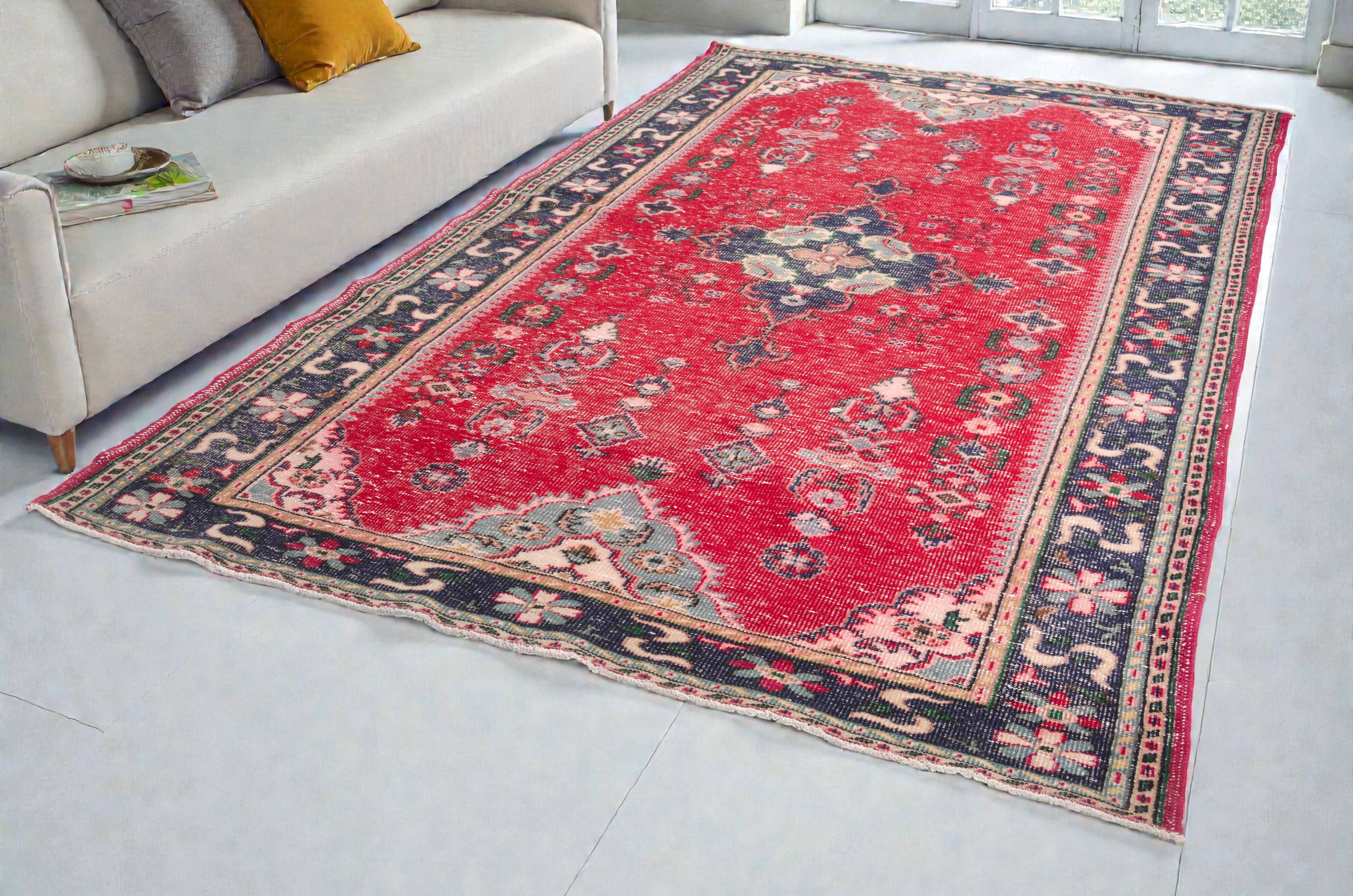 Red Geometric Oushak Handknotted Rug