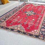 Red Geometric Oushak Handknotted Rug