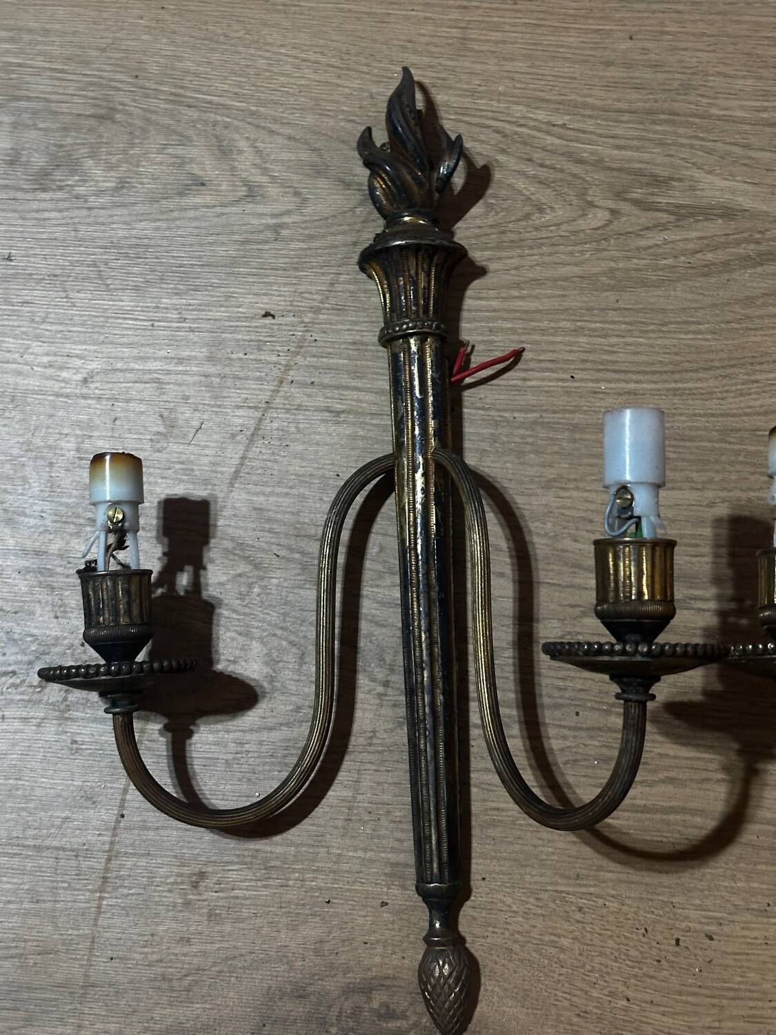 Pair of wall sconces in gilded brass – 2 lights – Louis XVI style