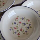 6 vintage porcelain Moulin des Loups soup plates with lilac floral pattern