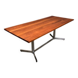 Table de salle à manger vintage chromée en merisier massif de style industriel