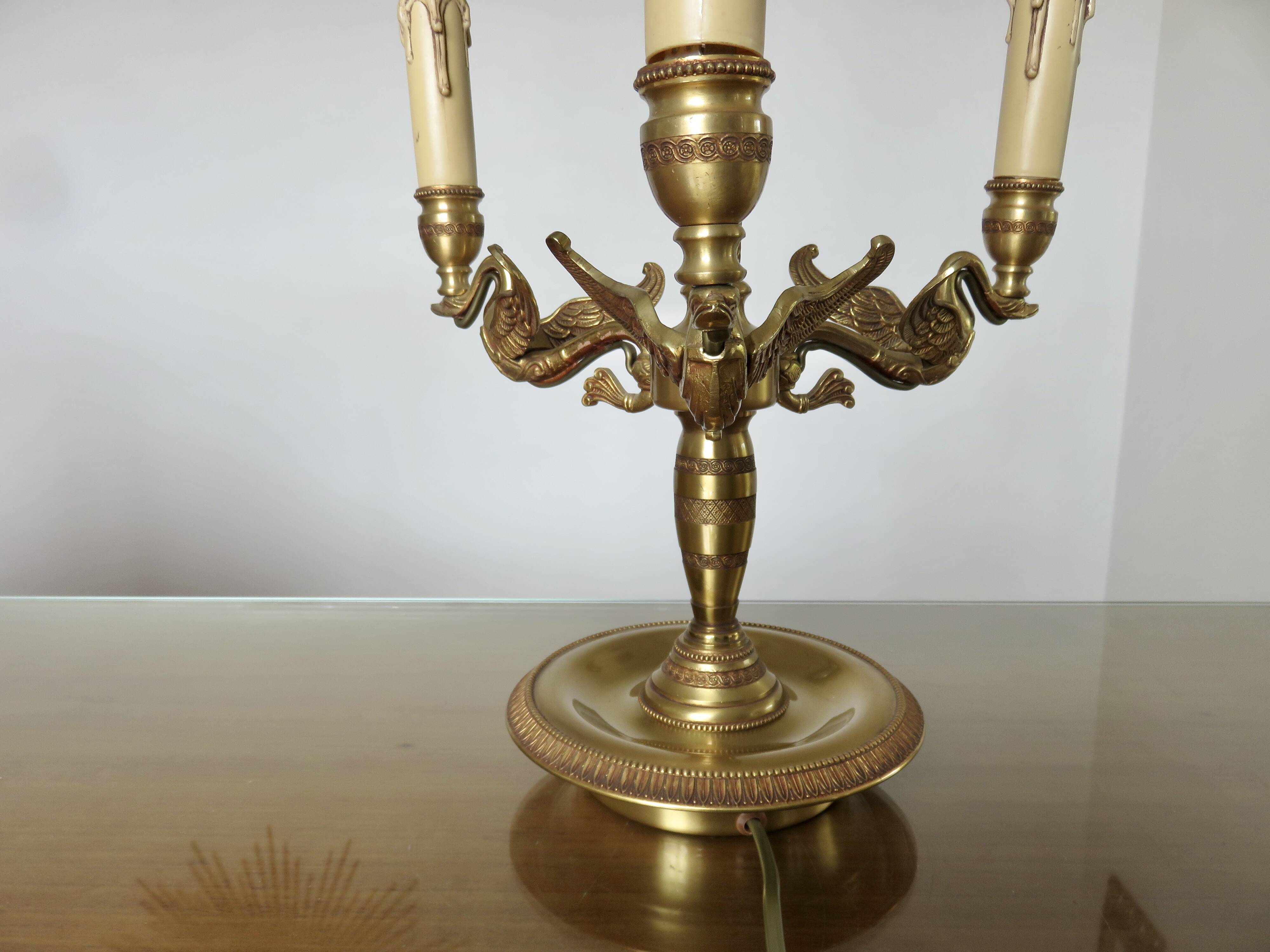 Lucien Gau empire style lamp in solid bronze gilded with bright gold "with swans"