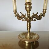 Lampe Lucien Gau style Empire en bronze massif doré à l'or vif "aux cygnes"