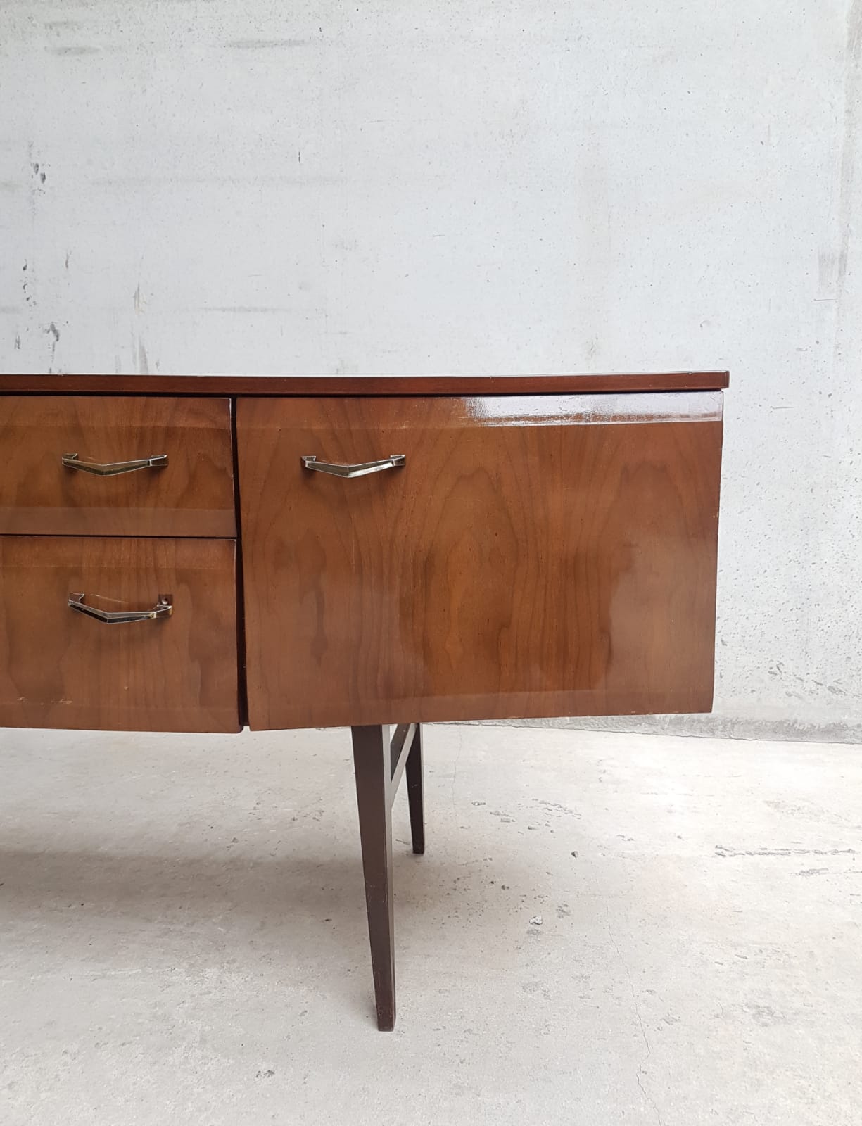 Vintage mid century walnut effect compact scandinavian sideboard