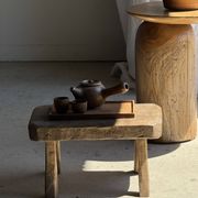 Petit stool, tabouret d'appoint en teck massif rectangulaire arrondie