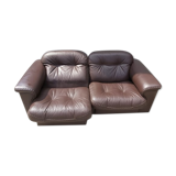 Set of 2 brown leather loveseats by de sede, 1983