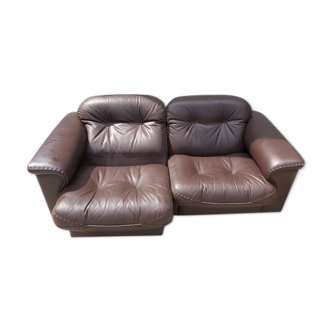 Set of 2 brown leather loveseats by de sede, 1983