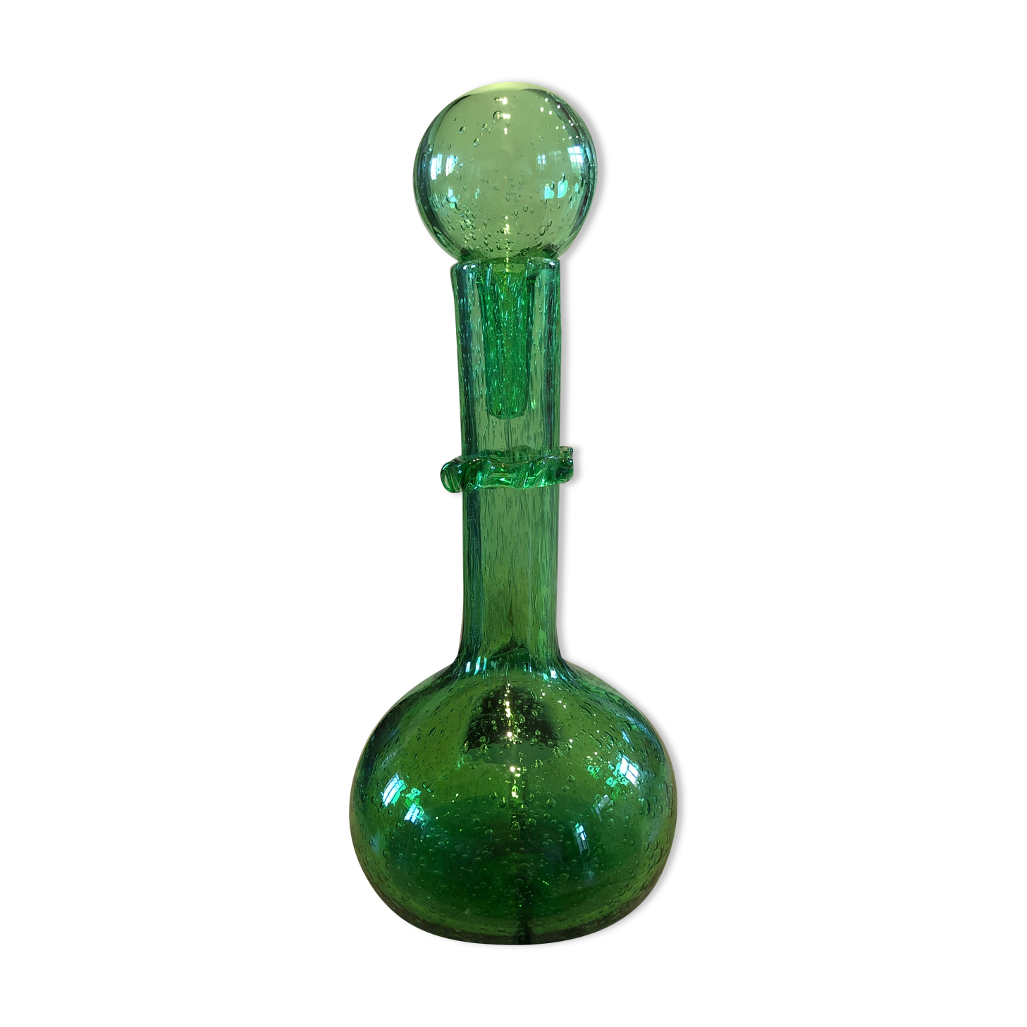 Bubbled glass decanter signed Biot