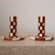 Handmade Brown Checkered Candlestick Holder