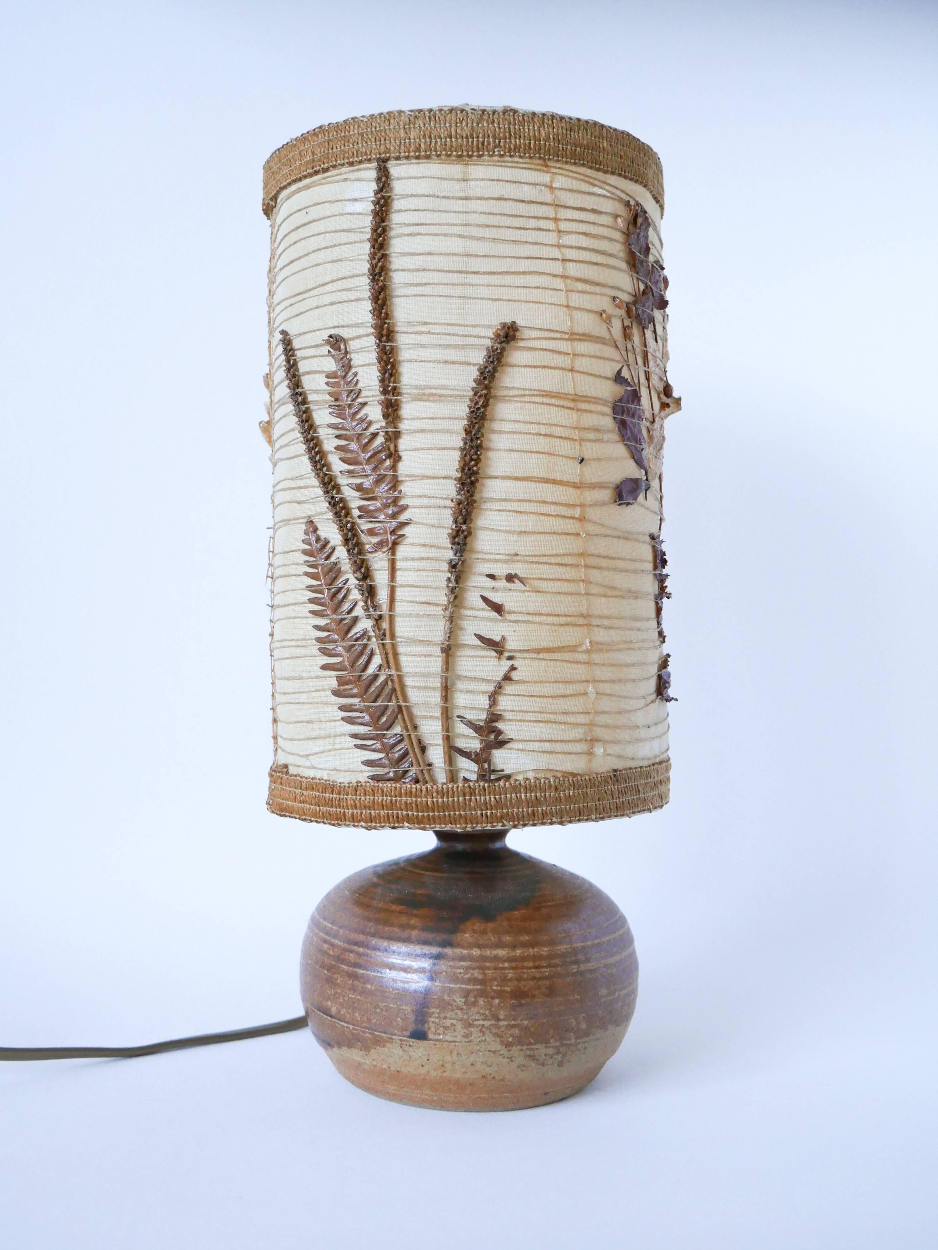 Sandstone lamp with dried flower lampshade, 1970