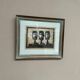Woodcut glazed painting "Three Figures" by A. Holm, vintage & framed 37×32cm