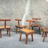 Set of four brutalist chairs and a bench, France, 1960s