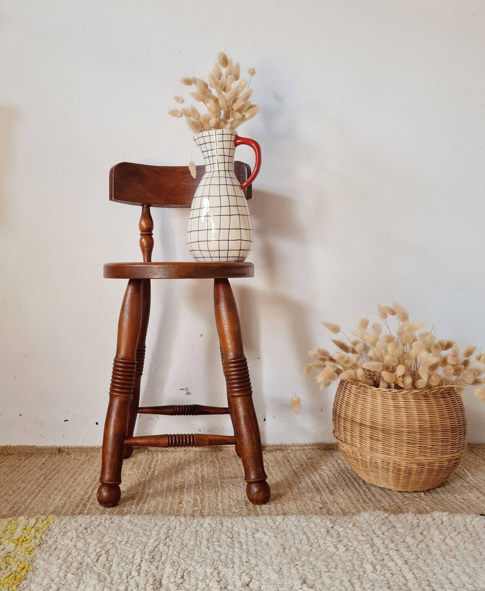 Antique chair - wood - oak - folk art - brutalist