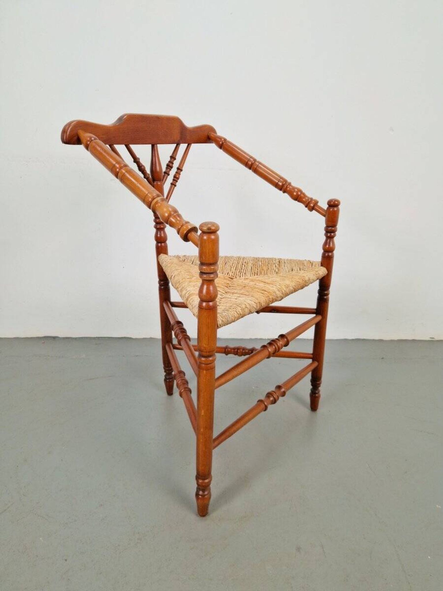 Dutch Bobbin and Rush Corner Chair, 1950s