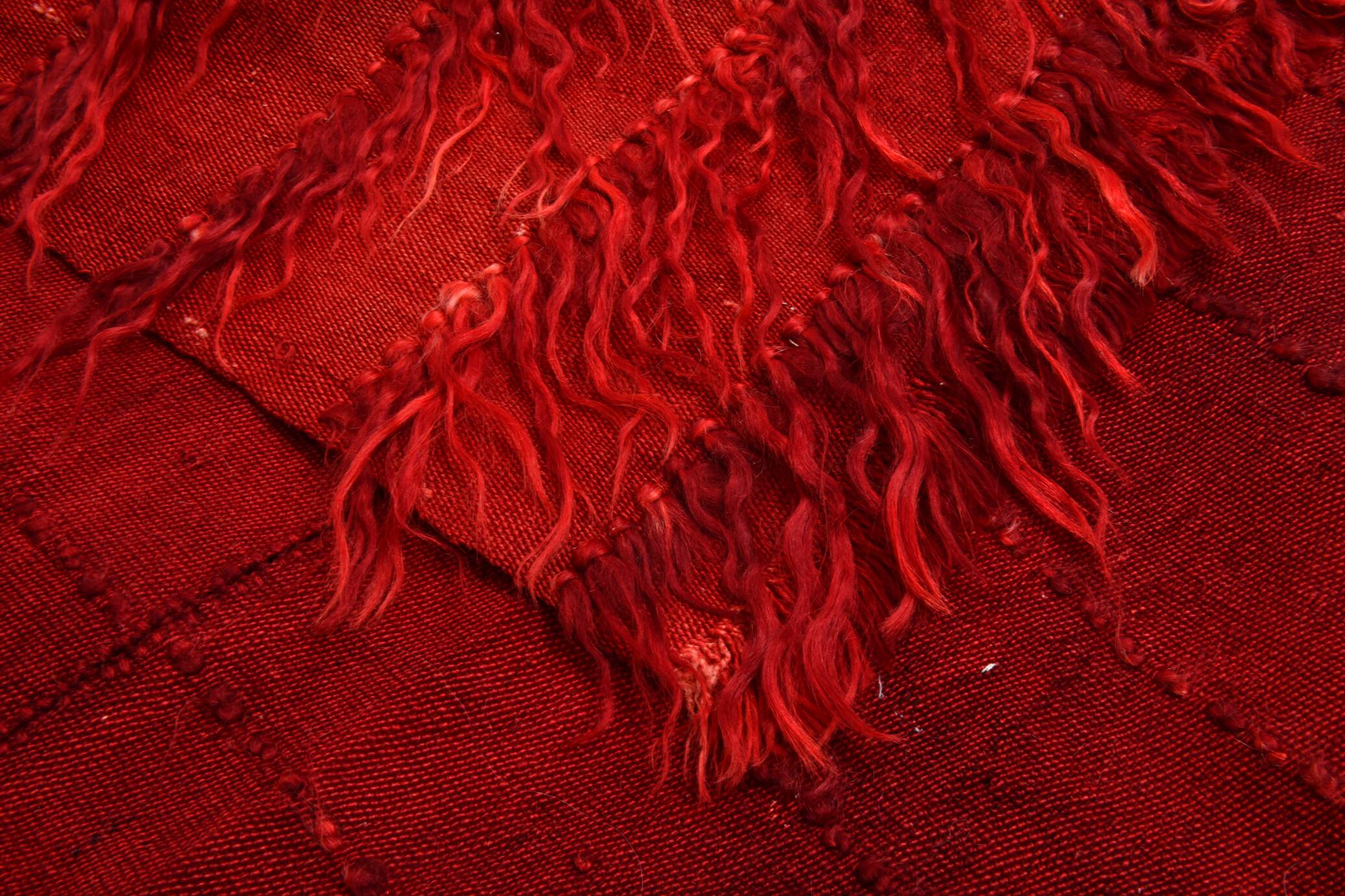 3x5 Wine Red Long Hairy Vintage Kilim Rug, 108x162Cm