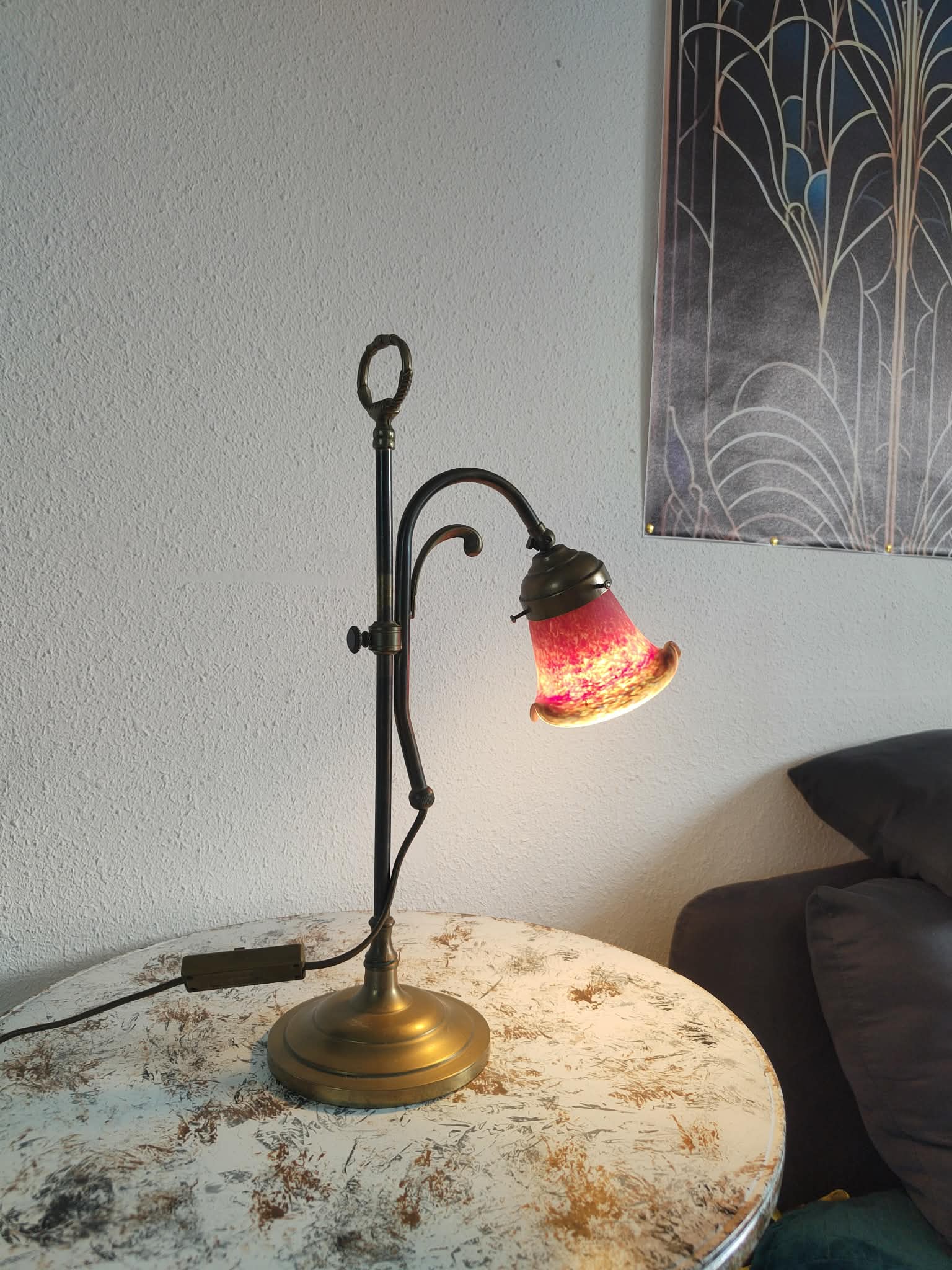 Brass articulated lamp with glass paste signed art of France.