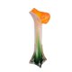 Vase en vert en forme de fleur vert et orange de style murano longiligne