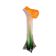 Vase en vert en forme de fleur vert et orange de style murano longiligne