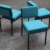 4 designer chairs, vintage 1962 (reupholstered) in the style of Pierre Guariche.