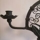Pair of wrought iron candelabras. Mid-twentieth century.