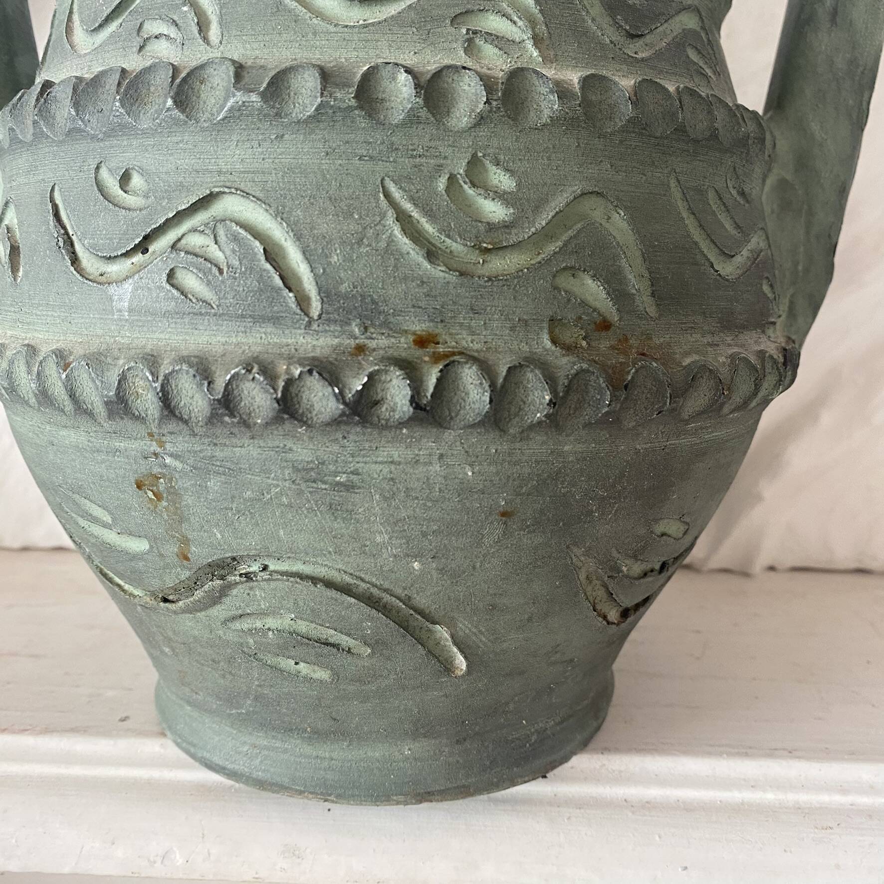 Spanish vase from the 60s-70s, olive green-grey ceramic, 31 cm.