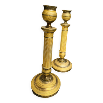 Large pair of empire bronze mercury candlesticks