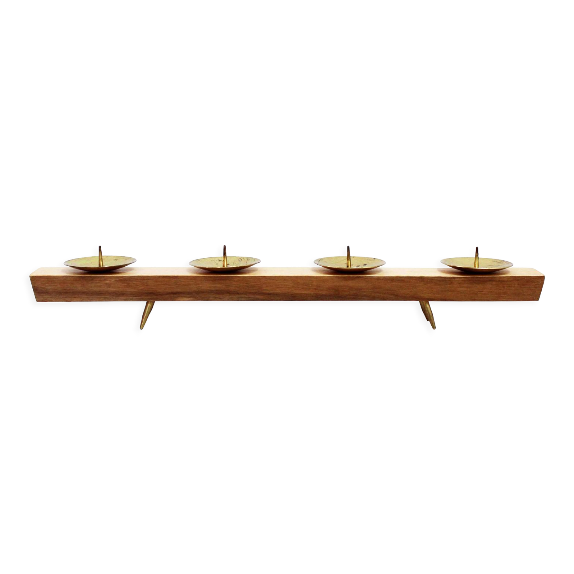 Wooden and brass candle holder