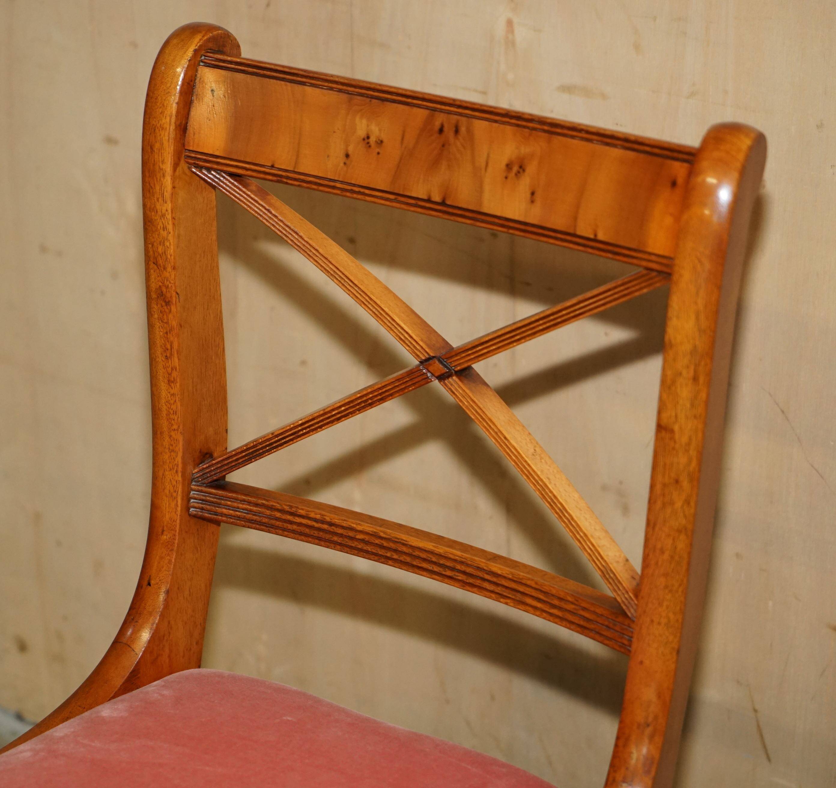 Vintage English walnut burr dressing table with mirror and chair.