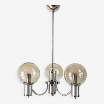 Lustre trois branches, en chrome et globes en verre fumé, Design, 1970