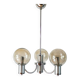 Three-branched chandelier, in chrome and smoked glass globes, Design, 1970