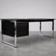 Vintage Mid-Century Danish Modern Minimalist Black Oak Desk with Chrome Base